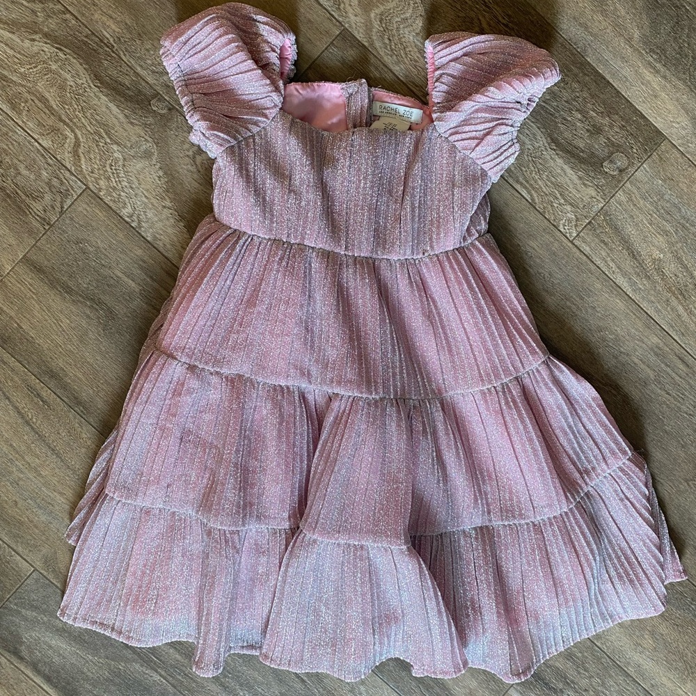 Rachel Zoe Toddler Pink Shimmer Ruffled Dress and Hairbow | 3T